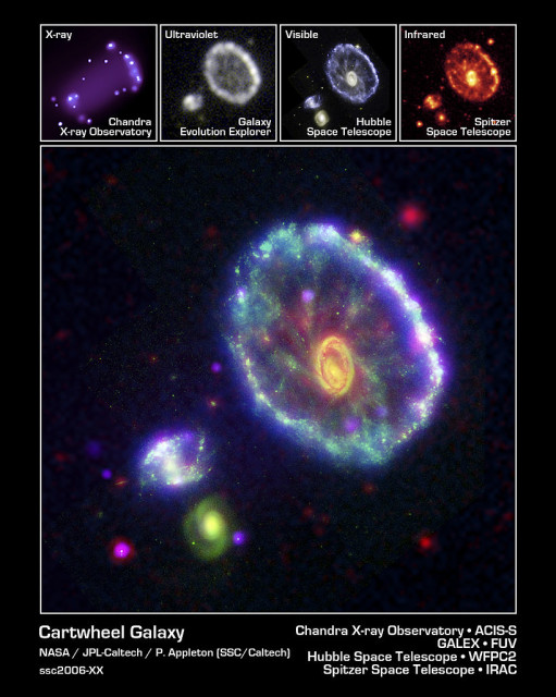 cartwheel galaxy,infrared,visible light,x-ray,ultraviolet