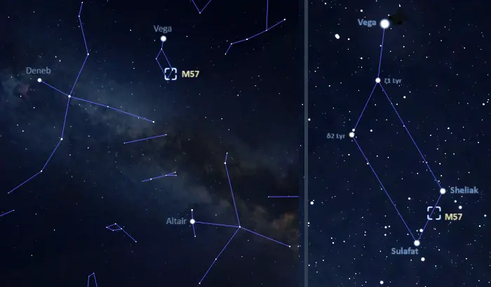 how to find the ring nebula,where is the ring nebula in the sky,messier 57 location