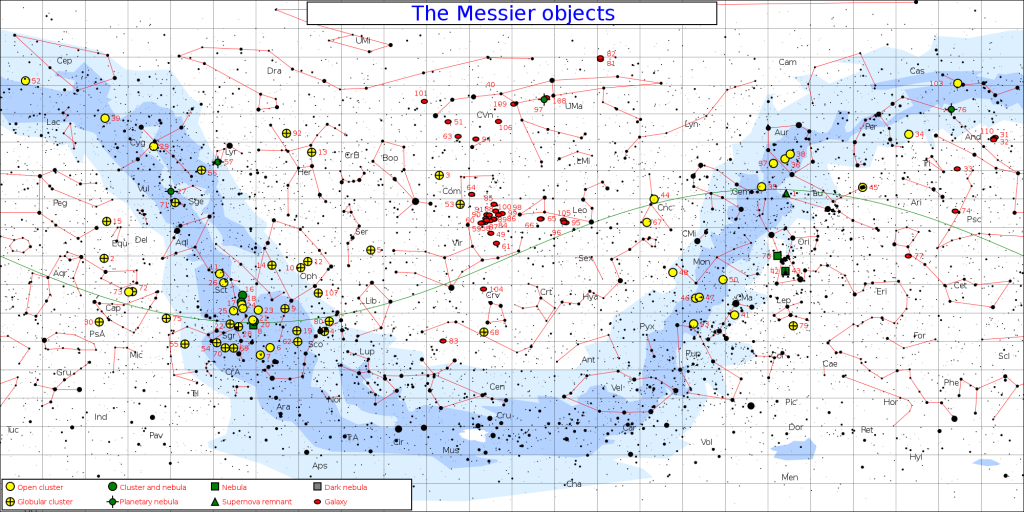 messier objects,messier objects map,messier objects chart