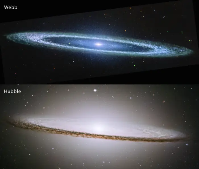 sombrero galaxy hubble,sombrero galaxy james webb telescope