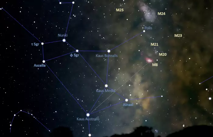 how to find the lagoon nebula,messier 8 location,where is m8 nebula in the sky