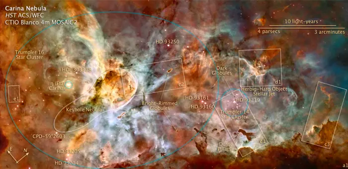 carina nebula labelled,carina nebula regions