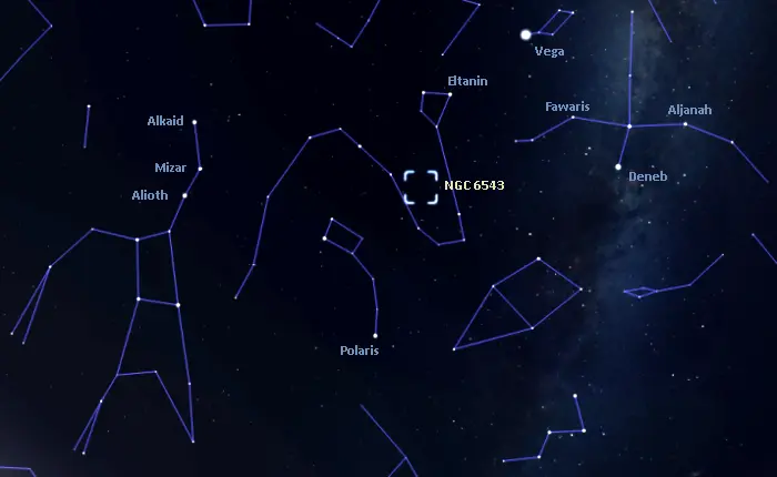 how to find the cat's eye nebula,where is the cat's eye nebula in the sky,ngc 6543 location