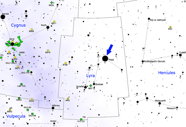 alpha lyrae location,lyra star map