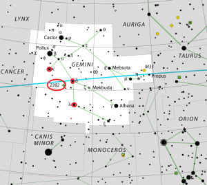 find eskimo nebula,ngc 2392 map