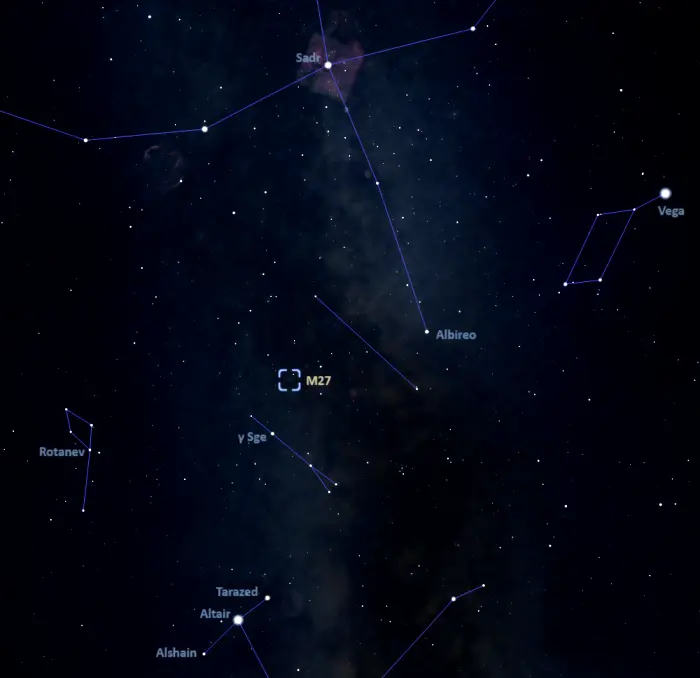 how to find messier 27 nebula,m27 nebula location