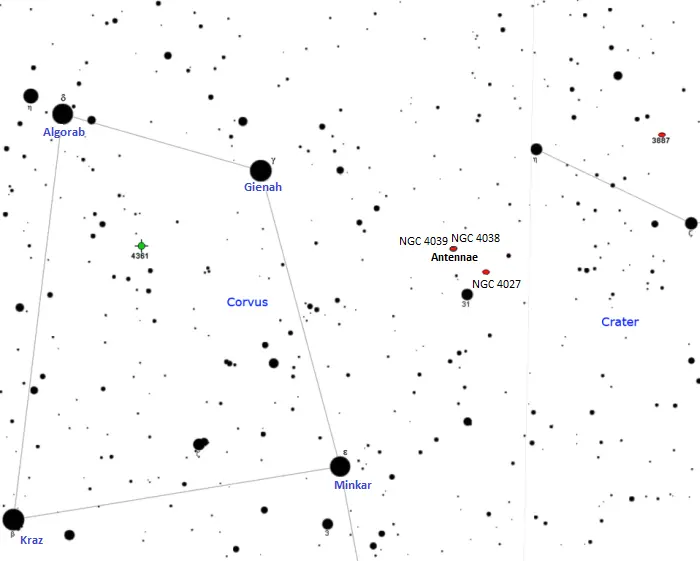 how to find antennae galaxies,where are the antennae galaxies in the sky,ngc 4038 and ngc 4039 location