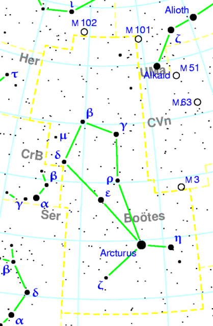 arcturus star,arcturus bootes constellation,bootes star map