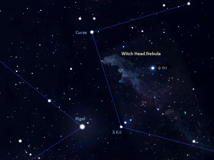 witch head nebula location,where is ic 2118 in the sky