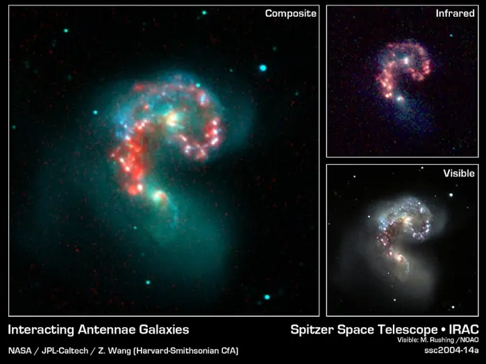 antennae galaxies infrared,antennae galaxies visible light,antennae galaxies composite image