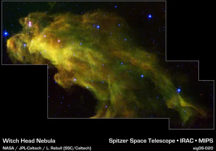 witch head nebula stars,witch head nebula infrared,ic 2118 spitzer space telescope