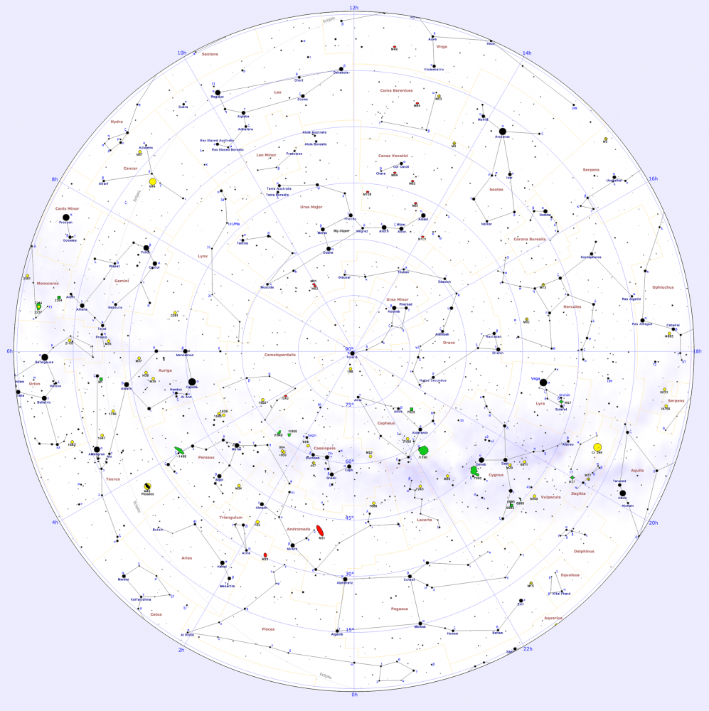 Summer Constellations Northern Hemisphere Star Chart
