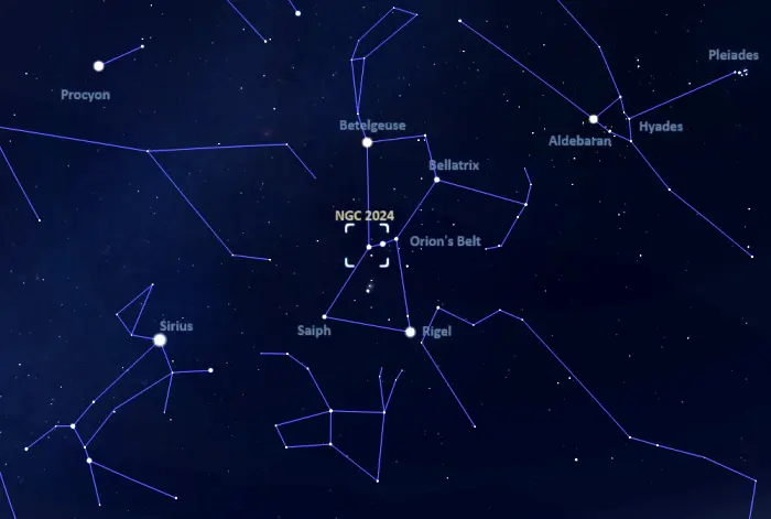 how to find the flame nebula,where is the flame nebula in the sky,flame nebula location