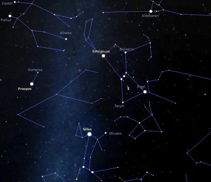 stars of the winter triangle,sirius,procyon,betelgeuse