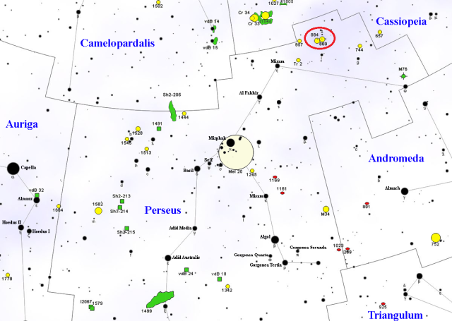 double cluster in perseus,find double cluster,where is double cluster