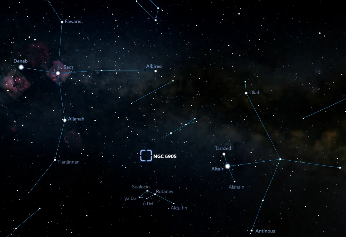 ngc 6905 location,how to find the blue flash nebula,ngc 6905 finder chart