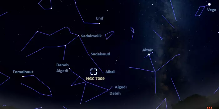 how to find the saturn nebula,where is the saturn nebula in the sky,ngc 7009 location,caldwell 55 location