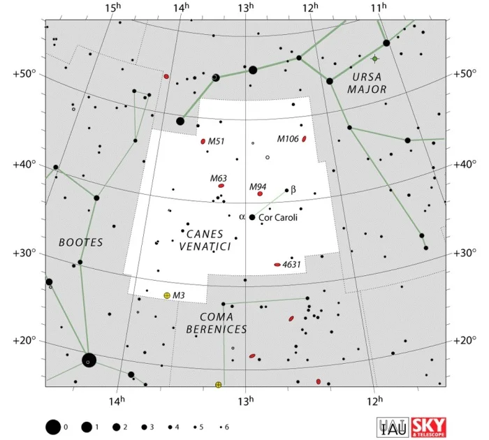 canes venatici constellation,canes venatici star map,canes venatici star chart