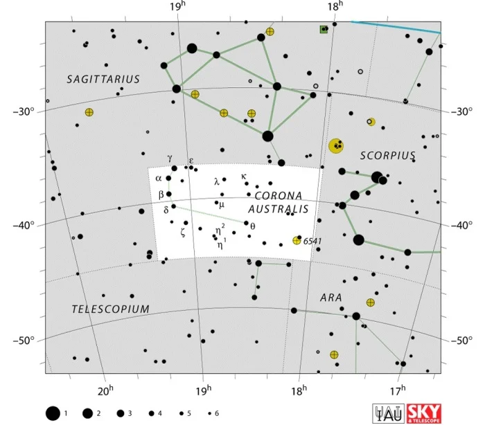 corona australis,Corona Australis constellation,southern crown,corona australis star chart,corona australis star map