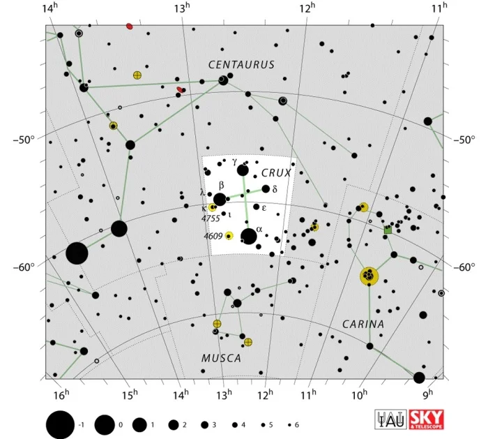 Crux constellation,crux star map,crux star chart,southern cross constellation