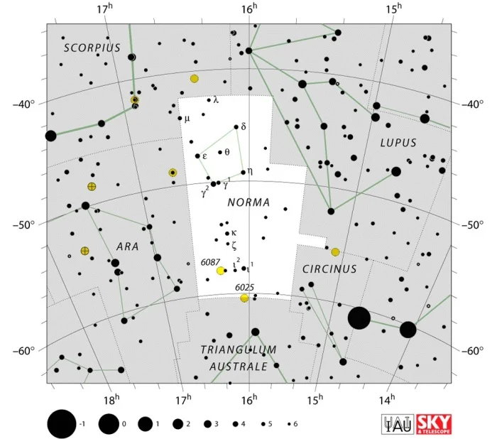 Norma constellation,norma star map,norma location