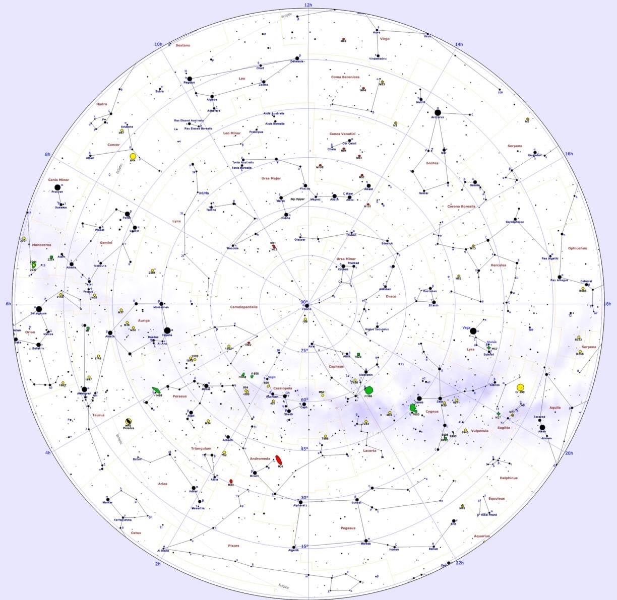 Summer Constellations Northern Hemisphere Star Chart