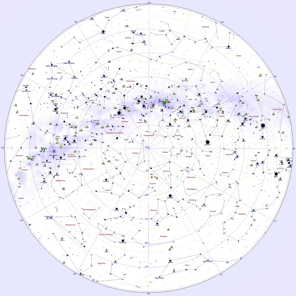 Polar Colorful: Entire Sky Sky Map Northern and Southern Hemispheres 