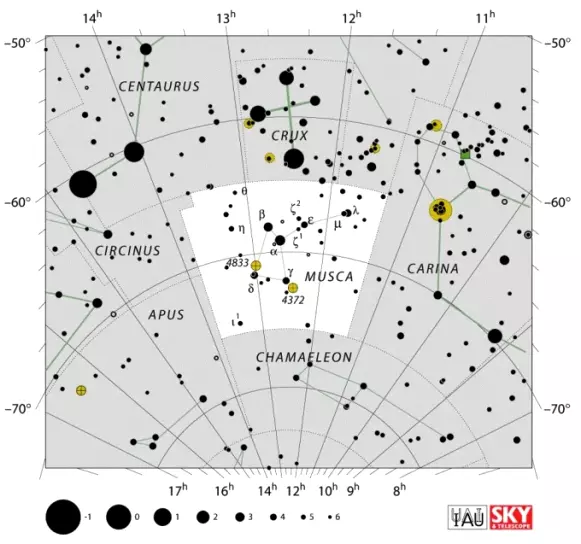 Musca constellation,the fly constellation,musca location,musca stars