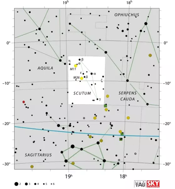 Scutum constellation,shield constellation,scutum location,scutum stars