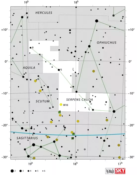 serpens cauda,serpens constellation,serpent's tail,serpens stars,serpens location