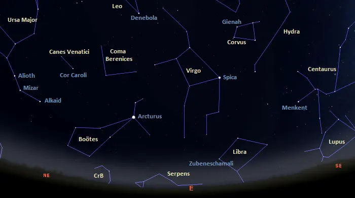 constellations in the eastern sky tonight in equatorial latitudes