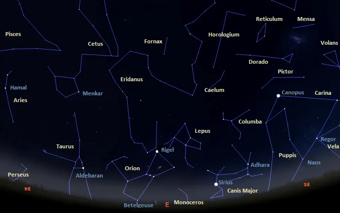 constellations in the eastern sky in the southern hemisphere tonight