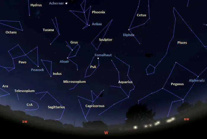 constellations in the western sky tonight in the southern hemisphere