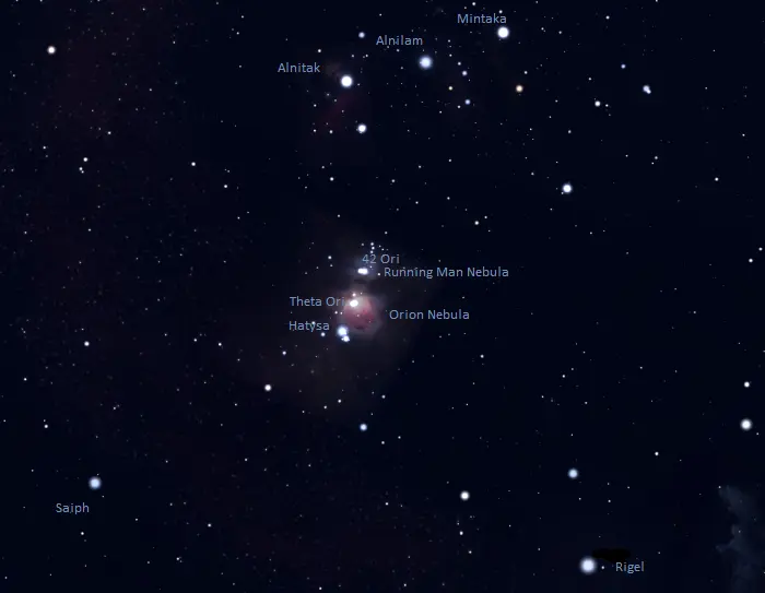 where is the running man nebula,how to find the running man nebula,ngc 1977 location