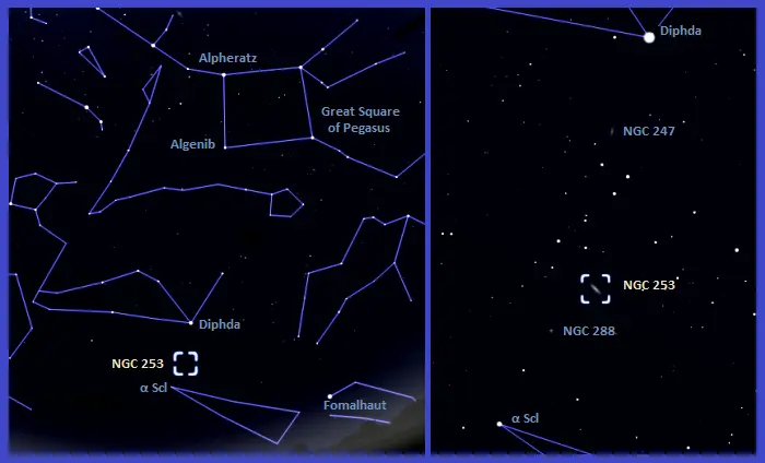 where is the sculptor galaxy,how to find ngc 253