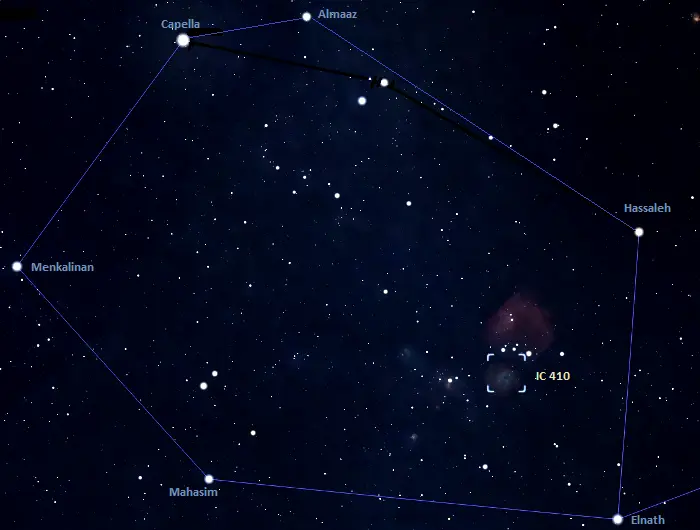 how to find the tadpole nebula,where is ic 410 in the sky