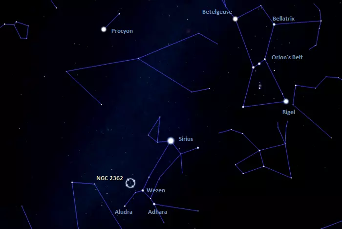 where is the tau canis majoris cluster,how to find the tau canis majoris cluster in the sky