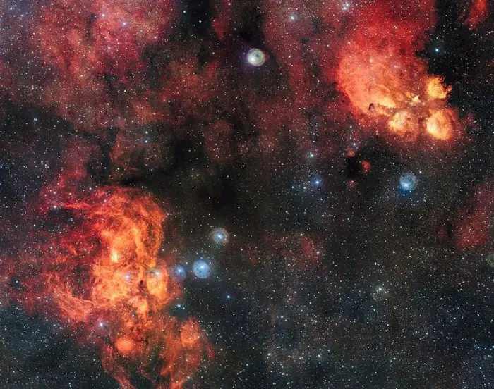 NGC 6334,NGC 6357,cat's paw nebula,lobster nebula