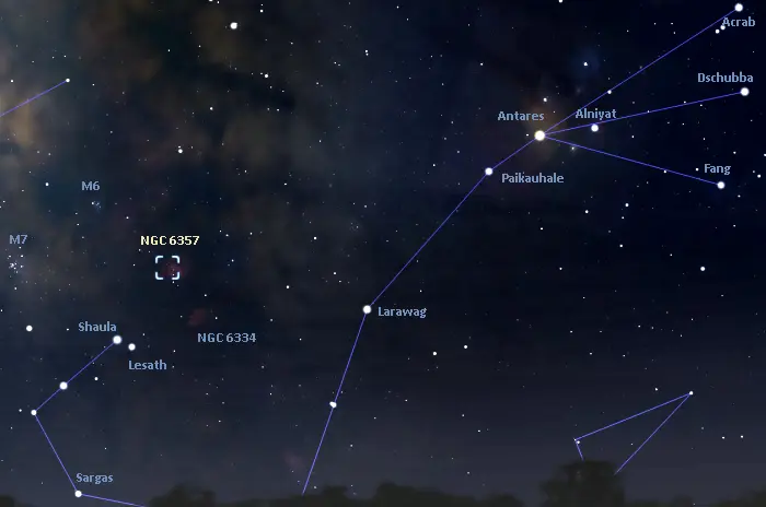 ngc 6357 location,war and peace nebula location,how to find the lobster nebula