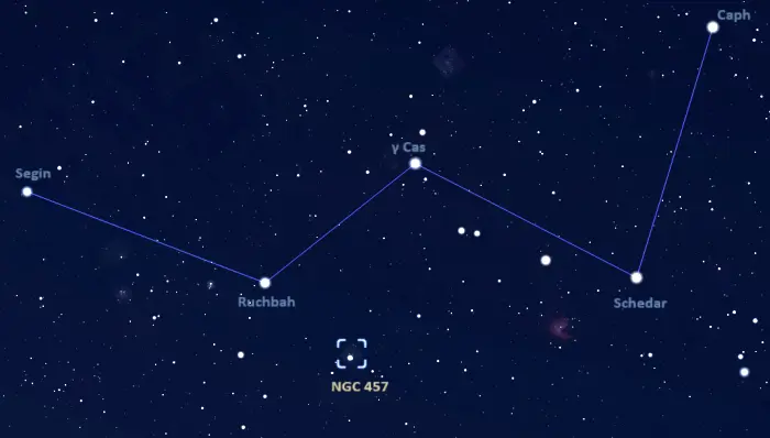 ngc 457 location,how to find the et cluster,where is the owl cluster in the sky