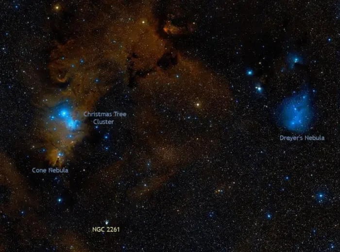 ngc 2261,cone nebula,christmas tree cluster