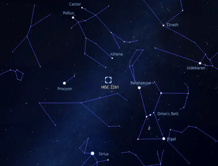 how to find hubble's variable nebula,where is hubble's variable nebula in the sky