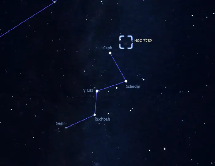 how to find ngc 7789,how to find caroline's rose cluster,where is the white rose cluster in the sky