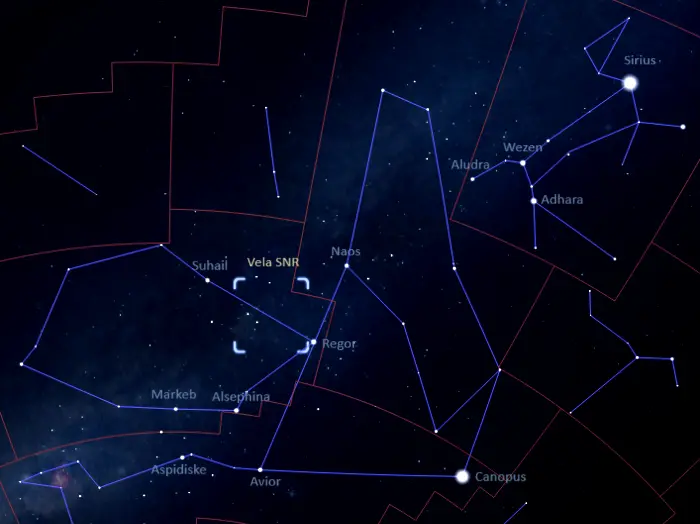 vela snr location,how to find the vela supernova remnant,where is the vela supernova remnant in the sky