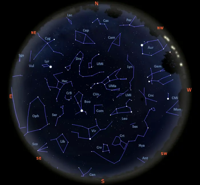 constellations visible tonight,night sky tonight in the northern hemisphere