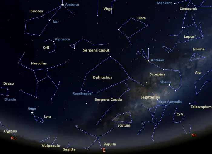 constellations in the eastern sky in equatorial latitudes tonight