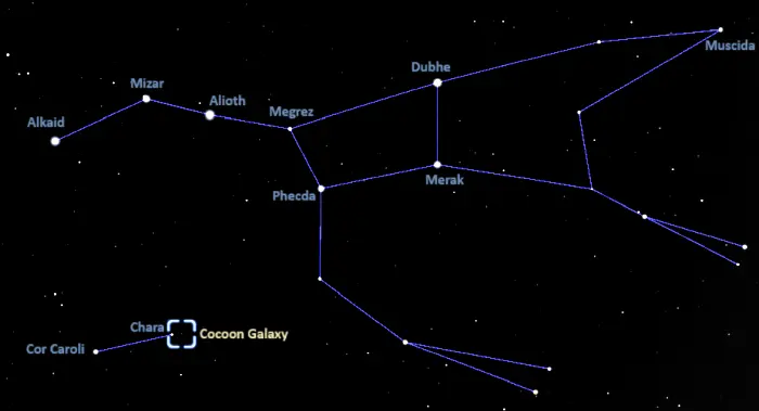 how to find the cocoon galaxy,where is the cocoon galaxy in the sky