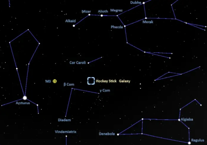 crowbar galaxy location,how to find the hockey stick galaxy,where is the hockey stick galaxy in the sky