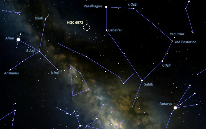 how to find the emerald nebula,ngc 6572 location,where is the emerald nebula in the sky