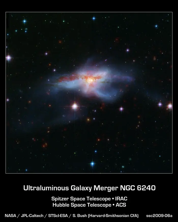 starfish galaxy hubble and spitzer composite